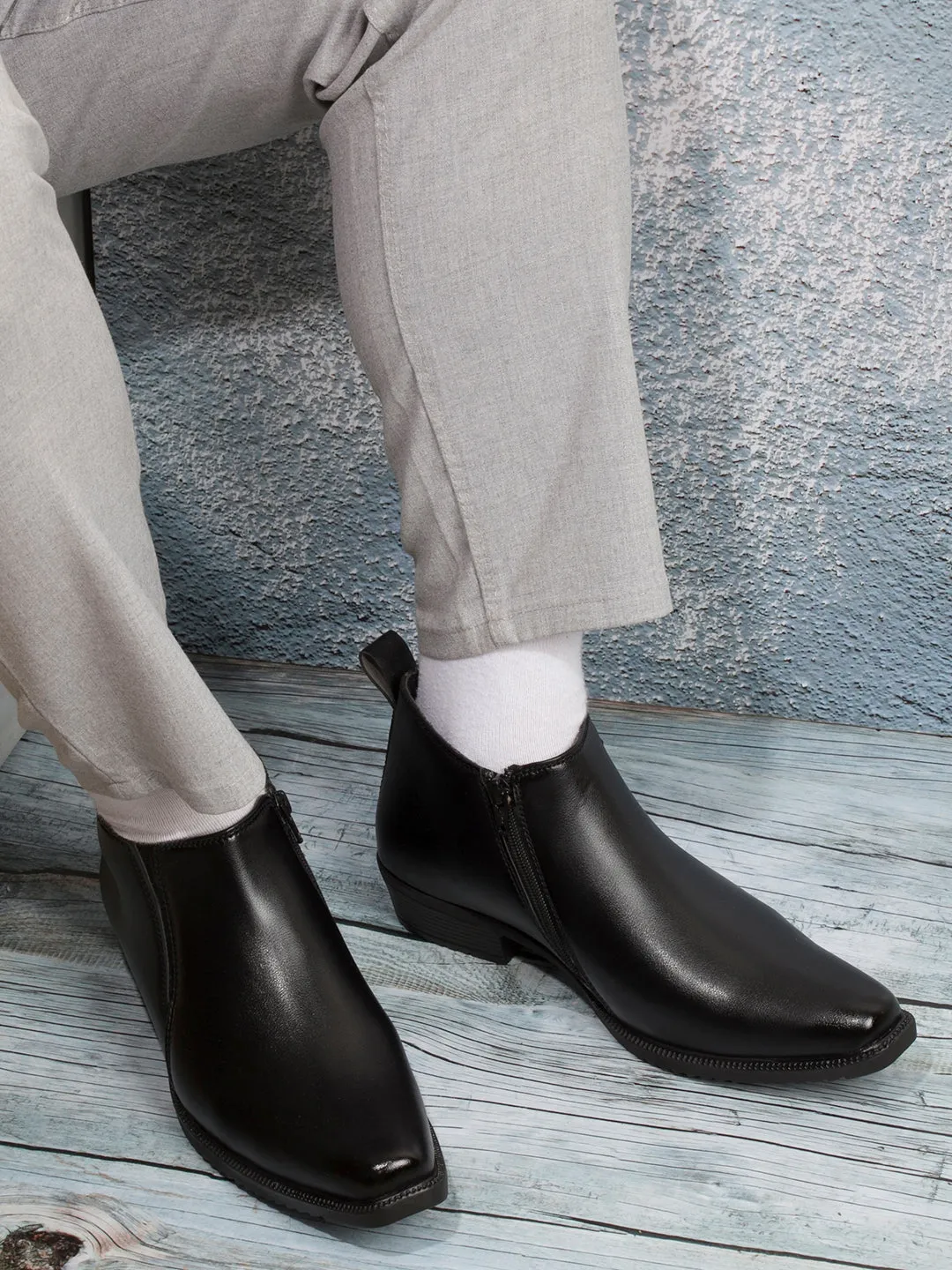 Men's Black Formal Ankle Slip On Boots (IX3040)
