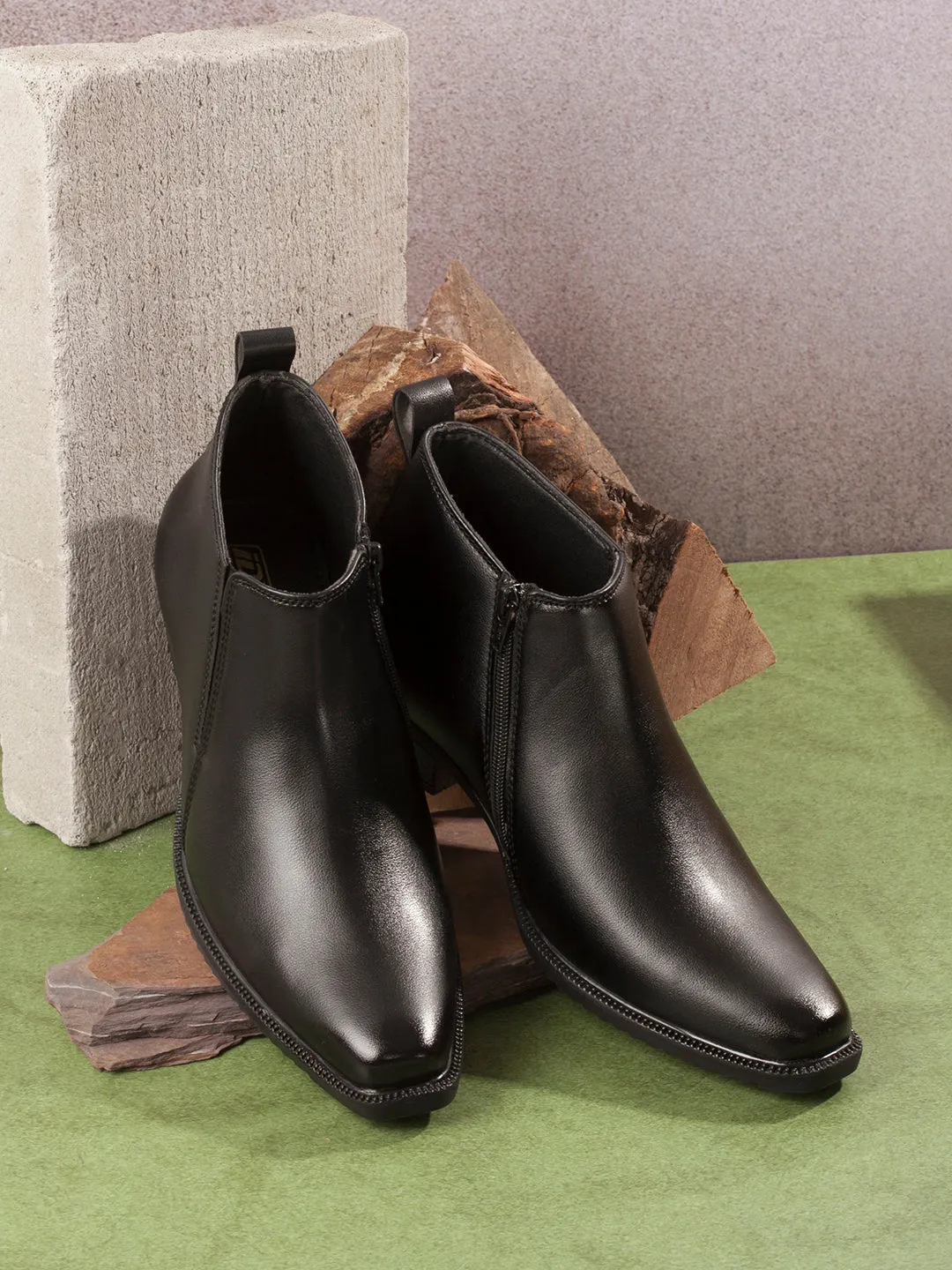 Men's Black Formal Ankle Slip On Boots (IX3040)