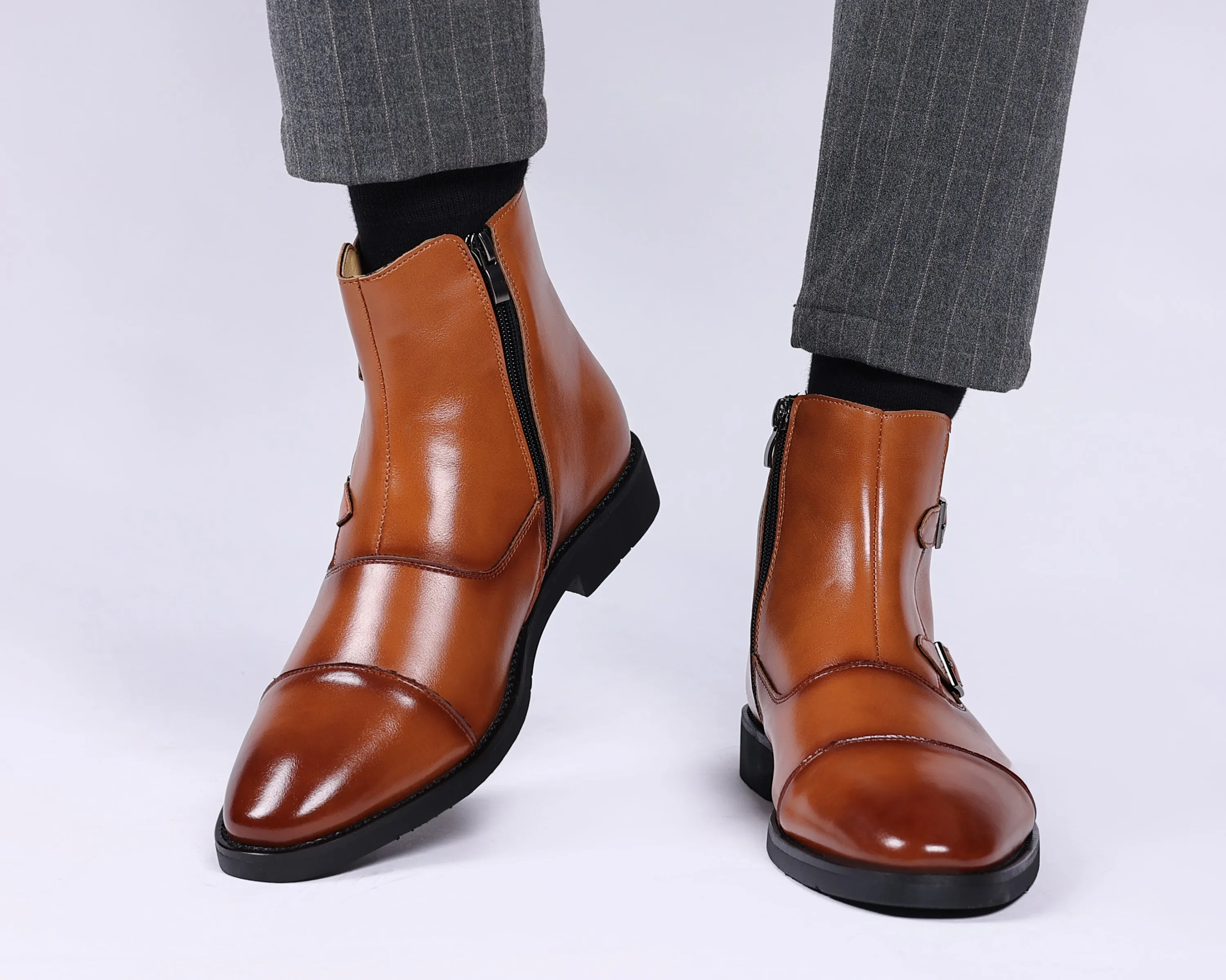 Men's Buckle Cap Toe Dress Boots