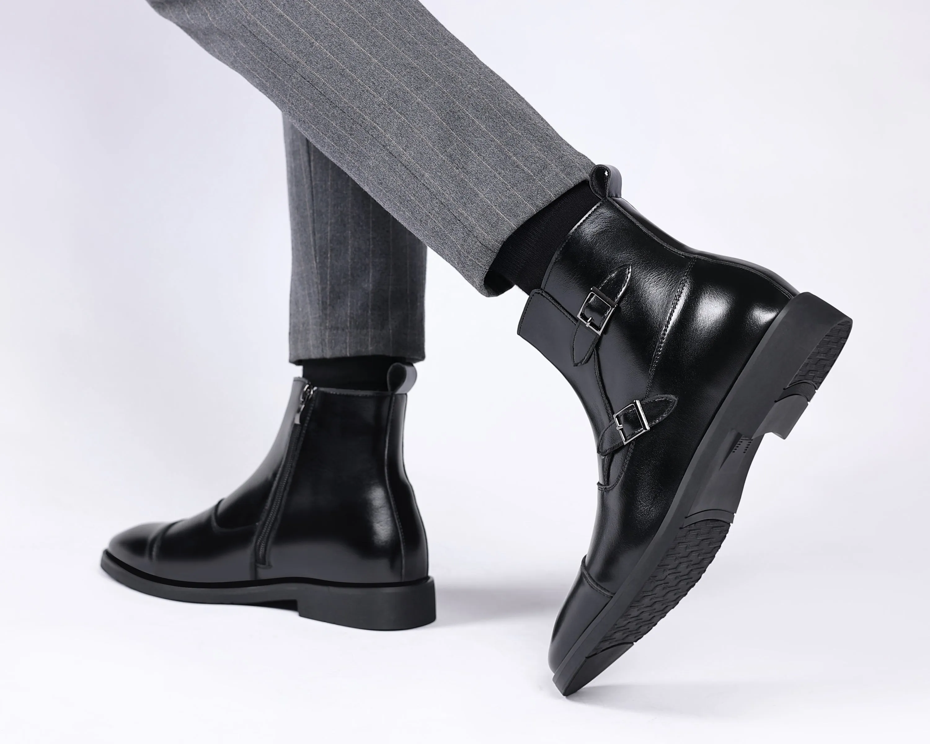 Men's Buckle Cap Toe Dress Boots