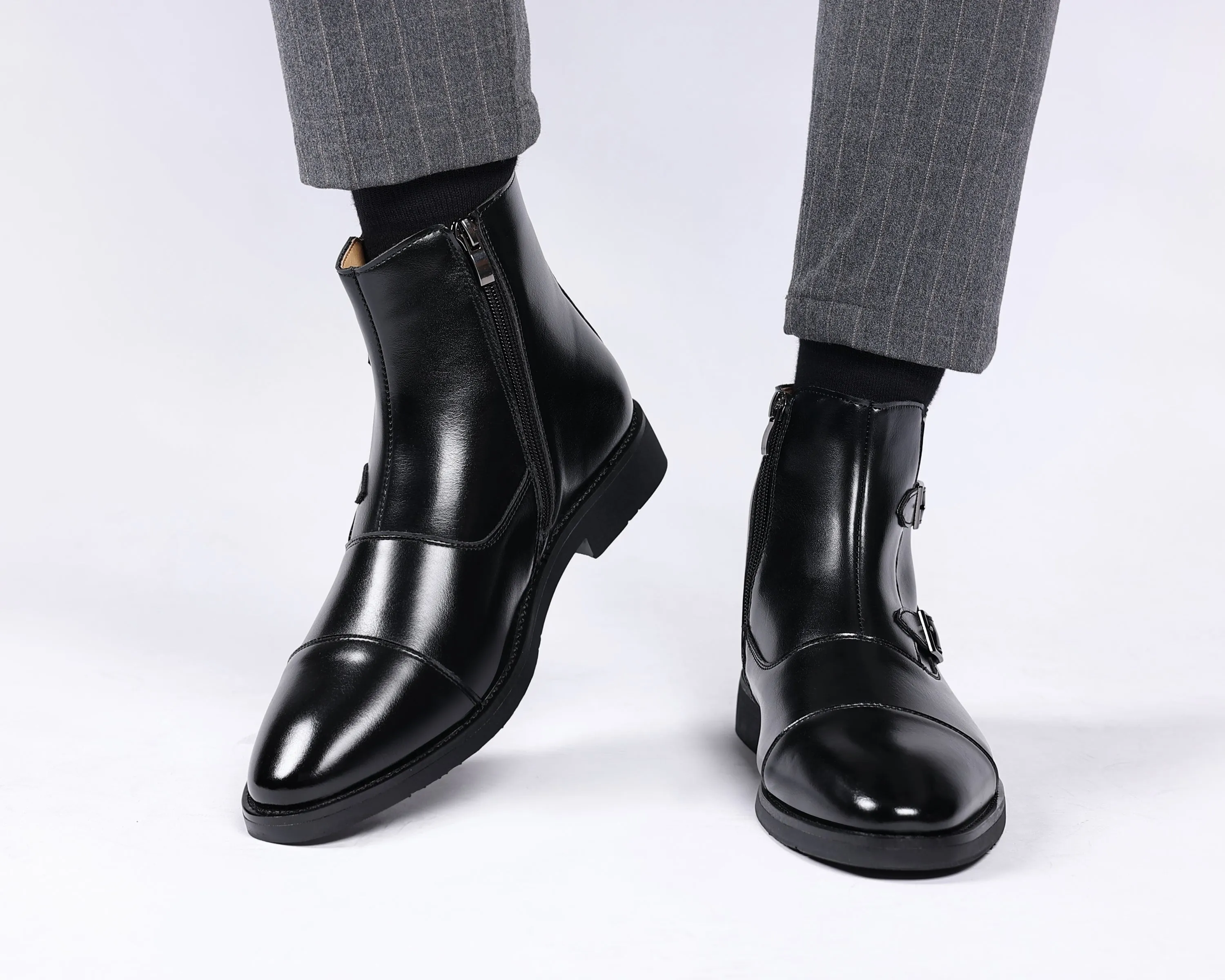 Men's Buckle Cap Toe Dress Boots
