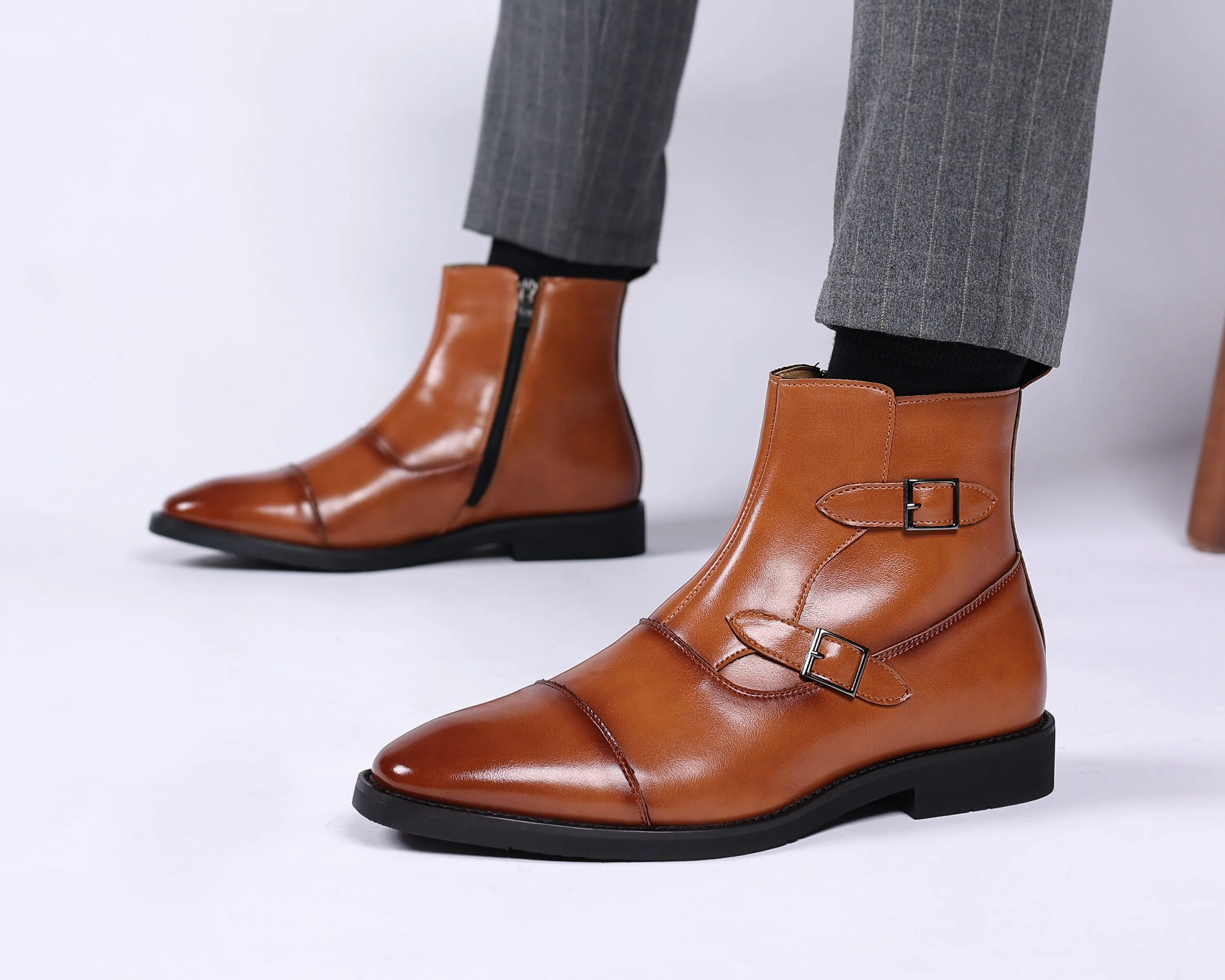 Men's Buckle Cap Toe Dress Boots