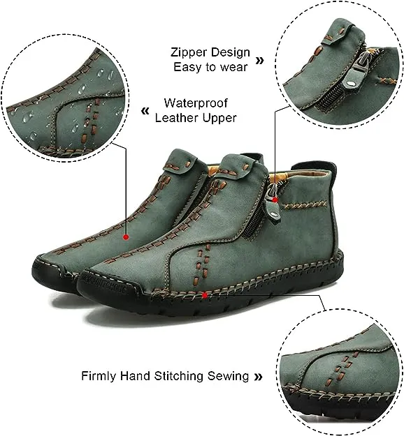 Men's Hand Stitched Black Leather Textured Boots