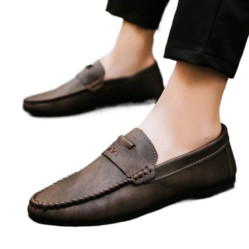 Men's leather loafer beanie shoes high-end fashion lazy driving soft soles trendy shoes formal casual business explosion