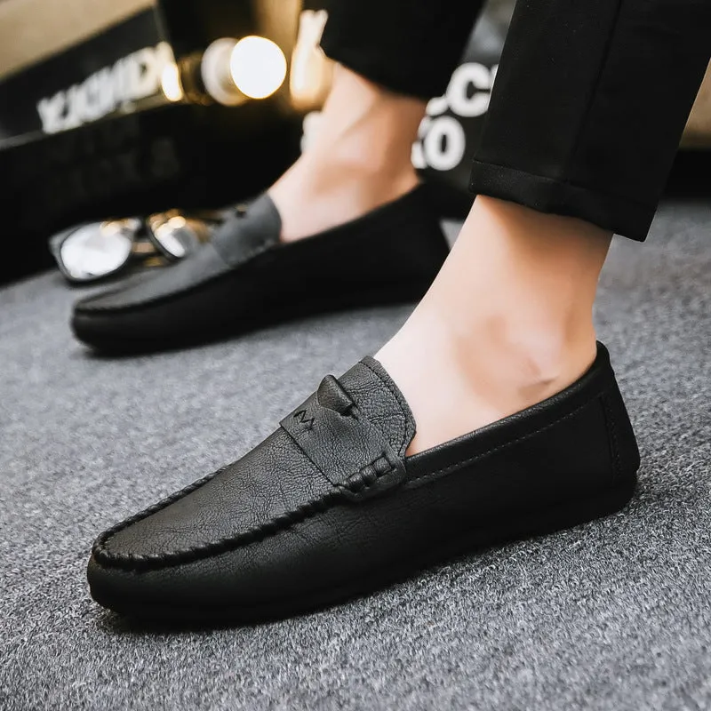 Men's leather loafer beanie shoes high-end fashion lazy driving soft soles trendy shoes formal casual business explosion