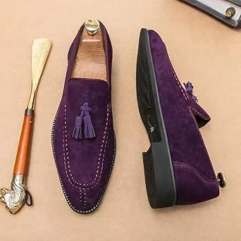 Men's Loafers Brand Suedes Leather Shoes Vintage Slip-on Classic Casual Men Driving Shoes Weddings Male Dress Shoes Tassel Pointed