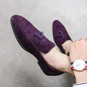 Men's Loafers Brand Suedes Leather Shoes Vintage Slip-on Classic Casual Men Driving Shoes Weddings Male Dress Shoes Tassel Pointed