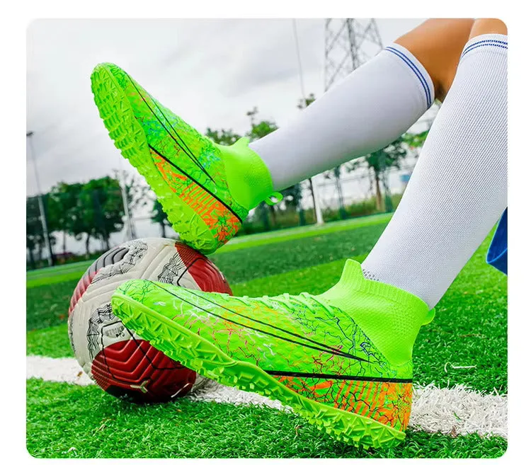 Men's Synthetic Leather High-Top Football Turf Sports Shoes