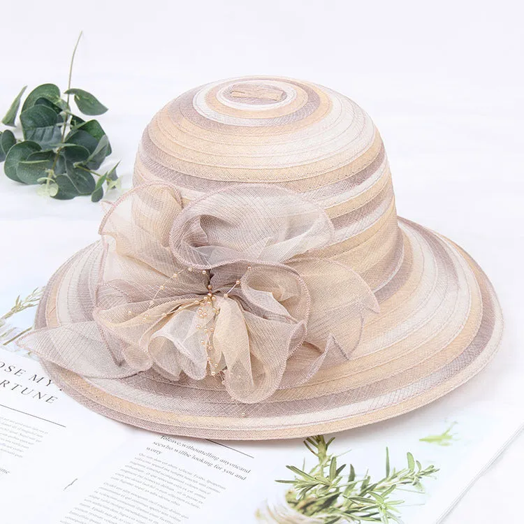 Mesh lace hat women spring and summer organza flowers rainbow hat