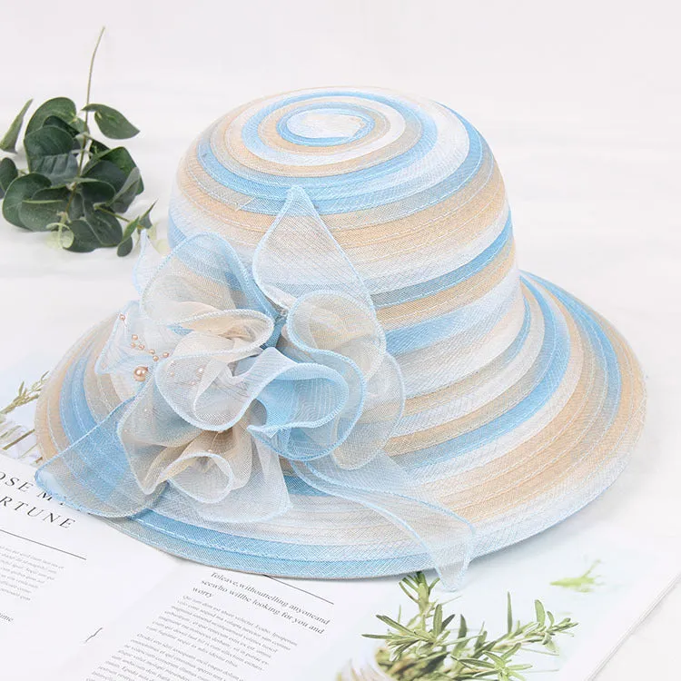 Mesh lace hat women spring and summer organza flowers rainbow hat
