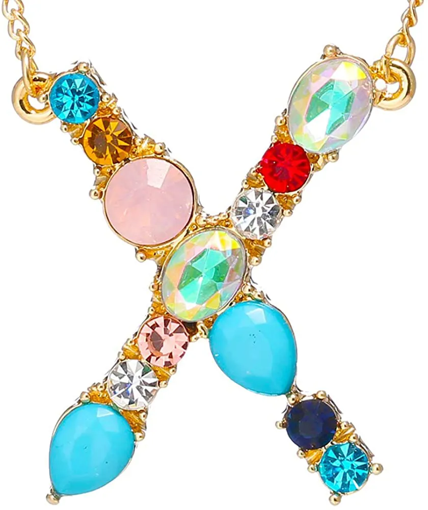 MOWL Large Initial Necklace for Women - Colorful Rhinestones Gold Plated Necklace, 26 Alphabet Monogram Letter Pendant, Idea Gift for Any Woman, Mother, Wife, Sister, Teen, Young Girl and Daily Wear