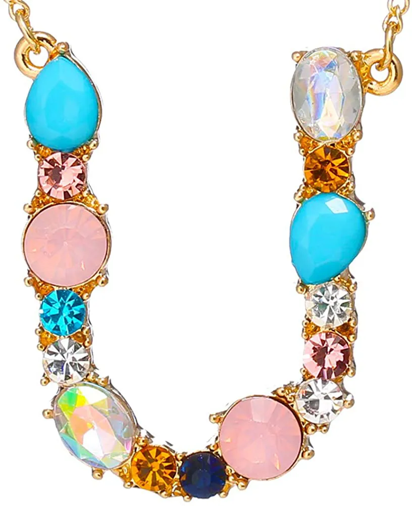 MOWL Large Initial Necklace for Women - Colorful Rhinestones Gold Plated Necklace, 26 Alphabet Monogram Letter Pendant, Idea Gift for Any Woman, Mother, Wife, Sister, Teen, Young Girl and Daily Wear
