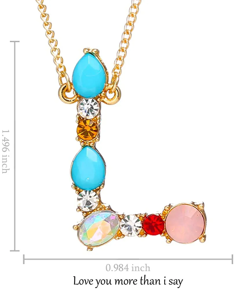 MOWL Large Initial Necklace for Women - Colorful Rhinestones Gold Plated Necklace, 26 Alphabet Monogram Letter Pendant, Idea Gift for Any Woman, Mother, Wife, Sister, Teen, Young Girl and Daily Wear