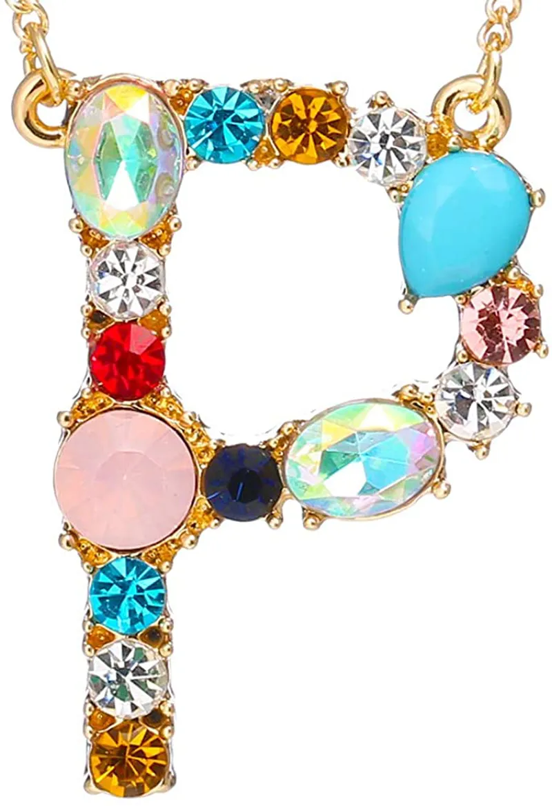 MOWL Large Initial Necklace for Women - Colorful Rhinestones Gold Plated Necklace, 26 Alphabet Monogram Letter Pendant, Idea Gift for Any Woman, Mother, Wife, Sister, Teen, Young Girl and Daily Wear