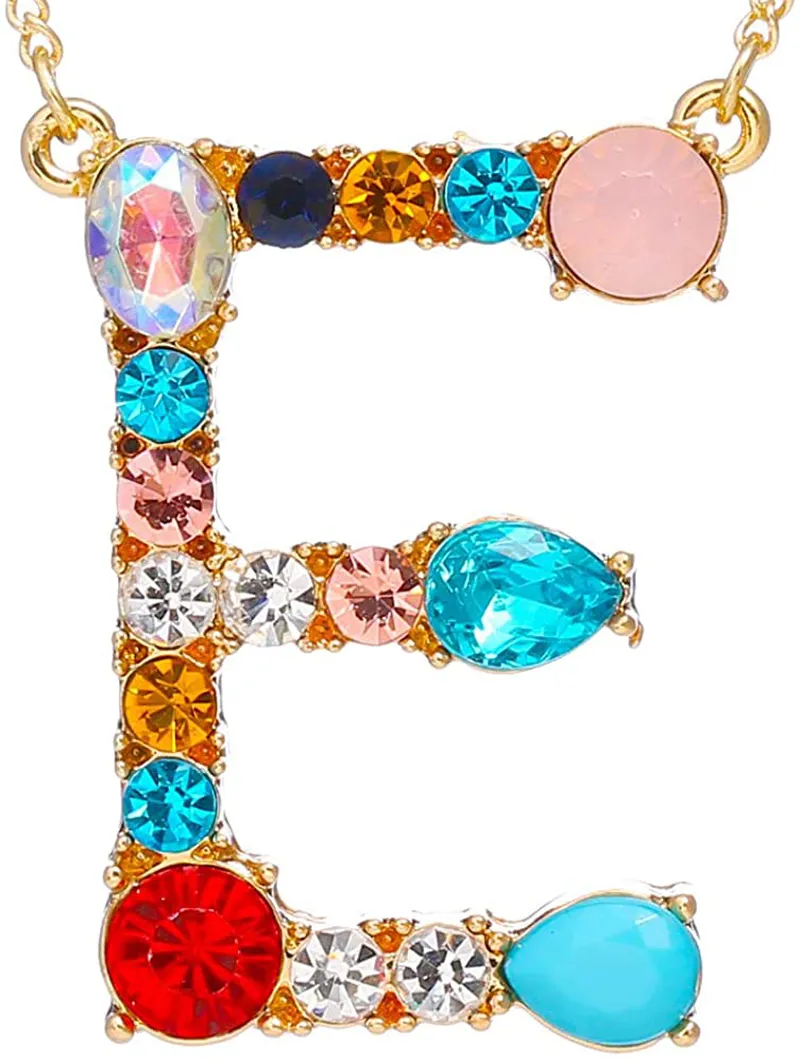 MOWL Large Initial Necklace for Women - Colorful Rhinestones Gold Plated Necklace, 26 Alphabet Monogram Letter Pendant, Idea Gift for Any Woman, Mother, Wife, Sister, Teen, Young Girl and Daily Wear