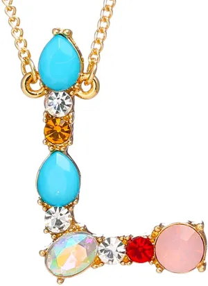 MOWL Large Initial Necklace for Women - Colorful Rhinestones Gold Plated Necklace, 26 Alphabet Monogram Letter Pendant, Idea Gift for Any Woman, Mother, Wife, Sister, Teen, Young Girl and Daily Wear