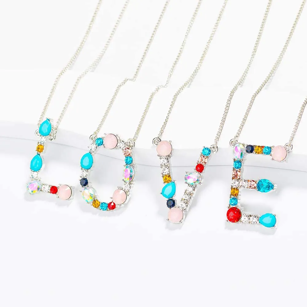 MOWL Large Initial Necklace for Women - Colorful Rhinestones Gold Plated Necklace, 26 Alphabet Monogram Letter Pendant, Idea Gift for Any Woman, Mother, Wife, Sister, Teen, Young Girl and Daily Wear