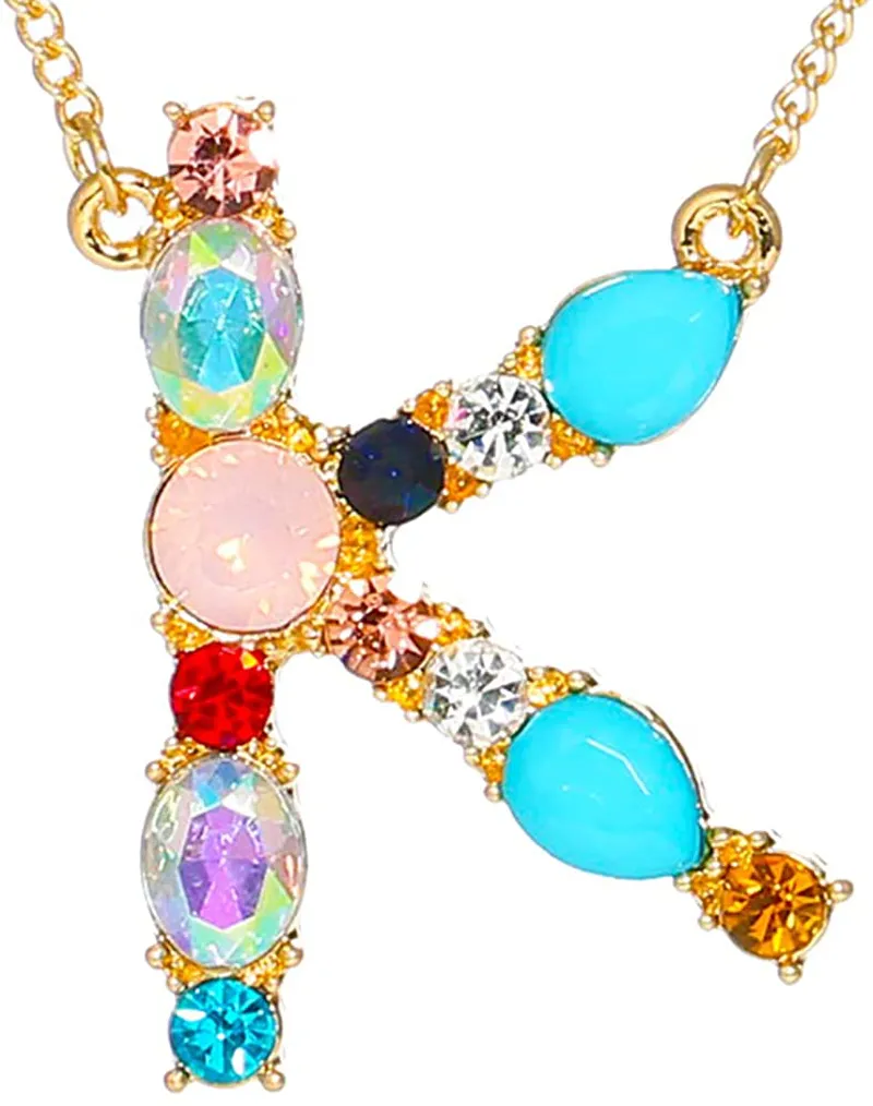 MOWL Large Initial Necklace for Women - Colorful Rhinestones Gold Plated Necklace, 26 Alphabet Monogram Letter Pendant, Idea Gift for Any Woman, Mother, Wife, Sister, Teen, Young Girl and Daily Wear