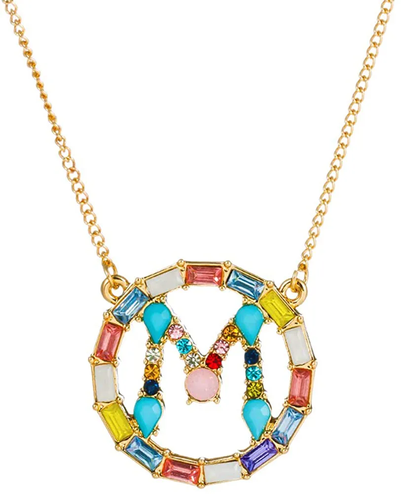 MOWL Large Initial Necklace for Women - Colorful Rhinestones Gold Plated Necklace, 26 Alphabet Monogram Letter Pendant, Idea Gift for Any Woman, Mother, Wife, Sister, Teen, Young Girl and Daily Wear