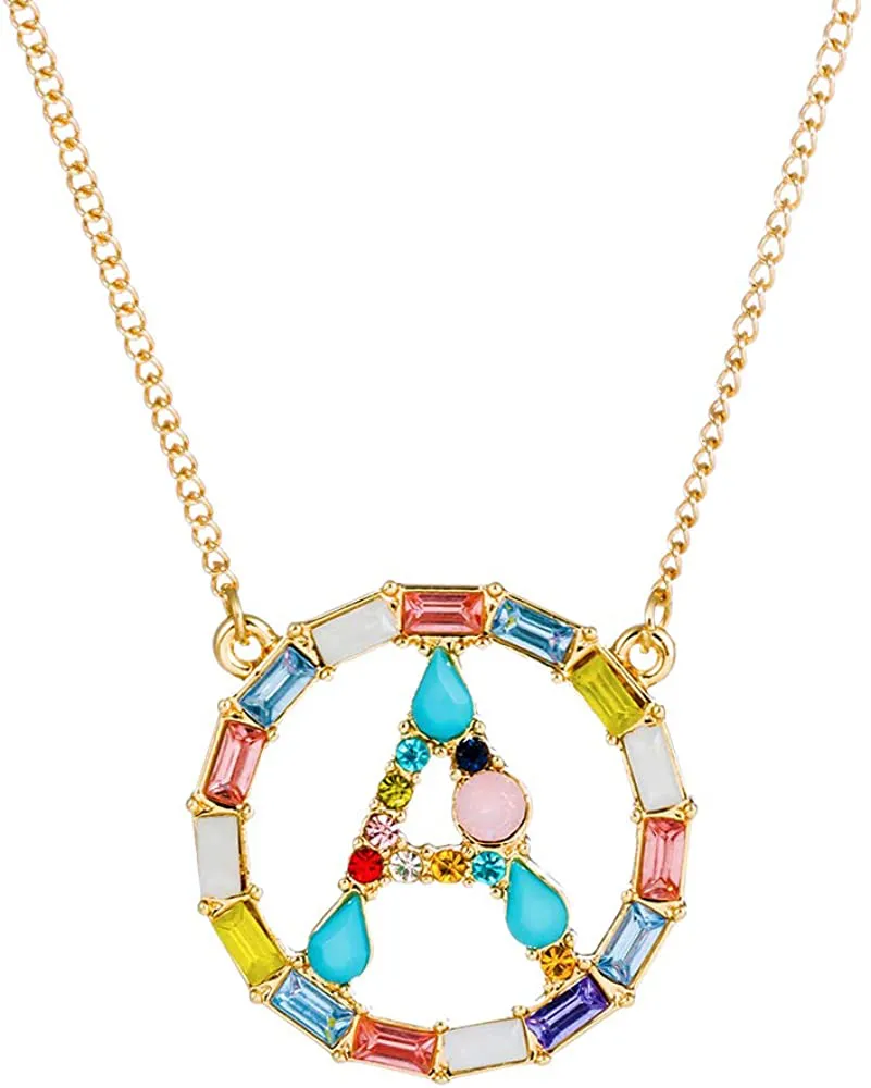 MOWL Large Initial Necklace for Women - Colorful Rhinestones Gold Plated Necklace, 26 Alphabet Monogram Letter Pendant, Idea Gift for Any Woman, Mother, Wife, Sister, Teen, Young Girl and Daily Wear