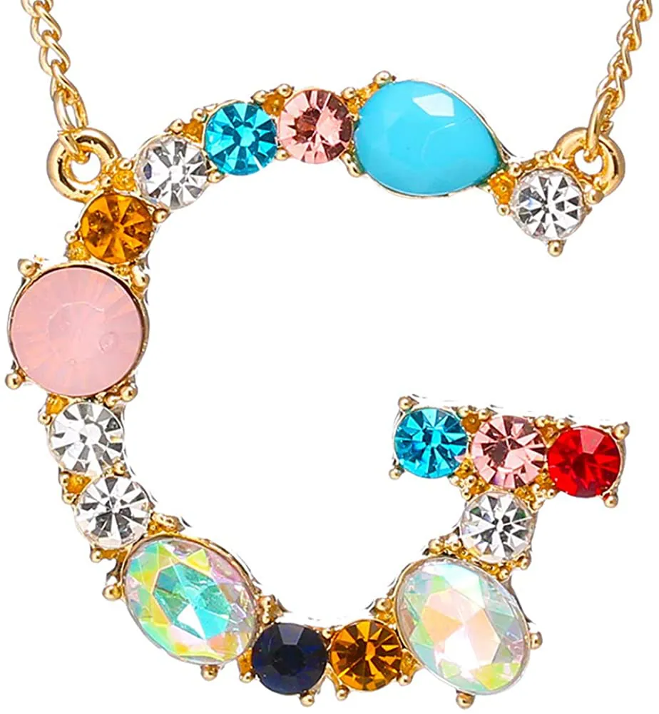 MOWL Large Initial Necklace for Women - Colorful Rhinestones Gold Plated Necklace, 26 Alphabet Monogram Letter Pendant, Idea Gift for Any Woman, Mother, Wife, Sister, Teen, Young Girl and Daily Wear