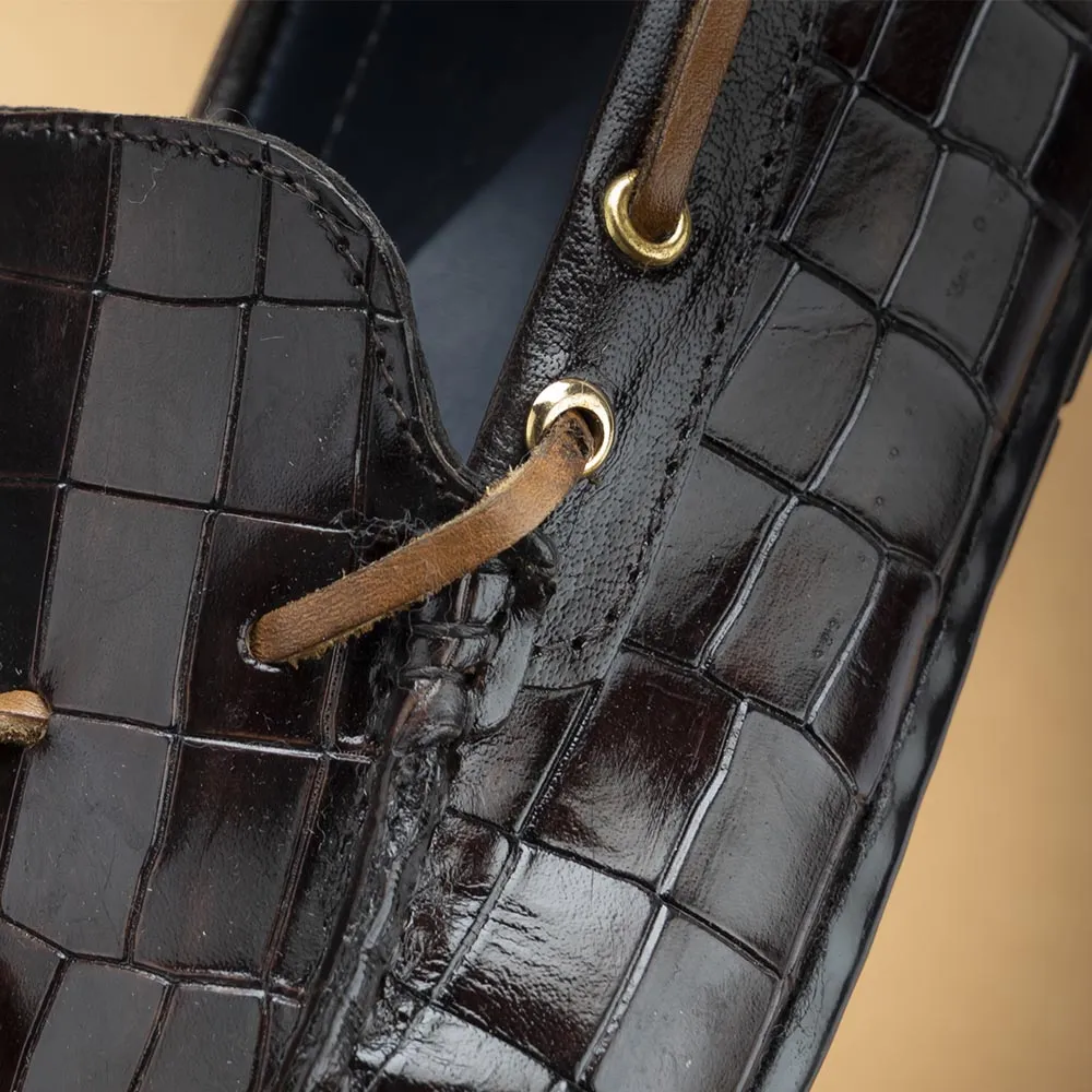 Navy Blue Glossed Croco Driving Loafers