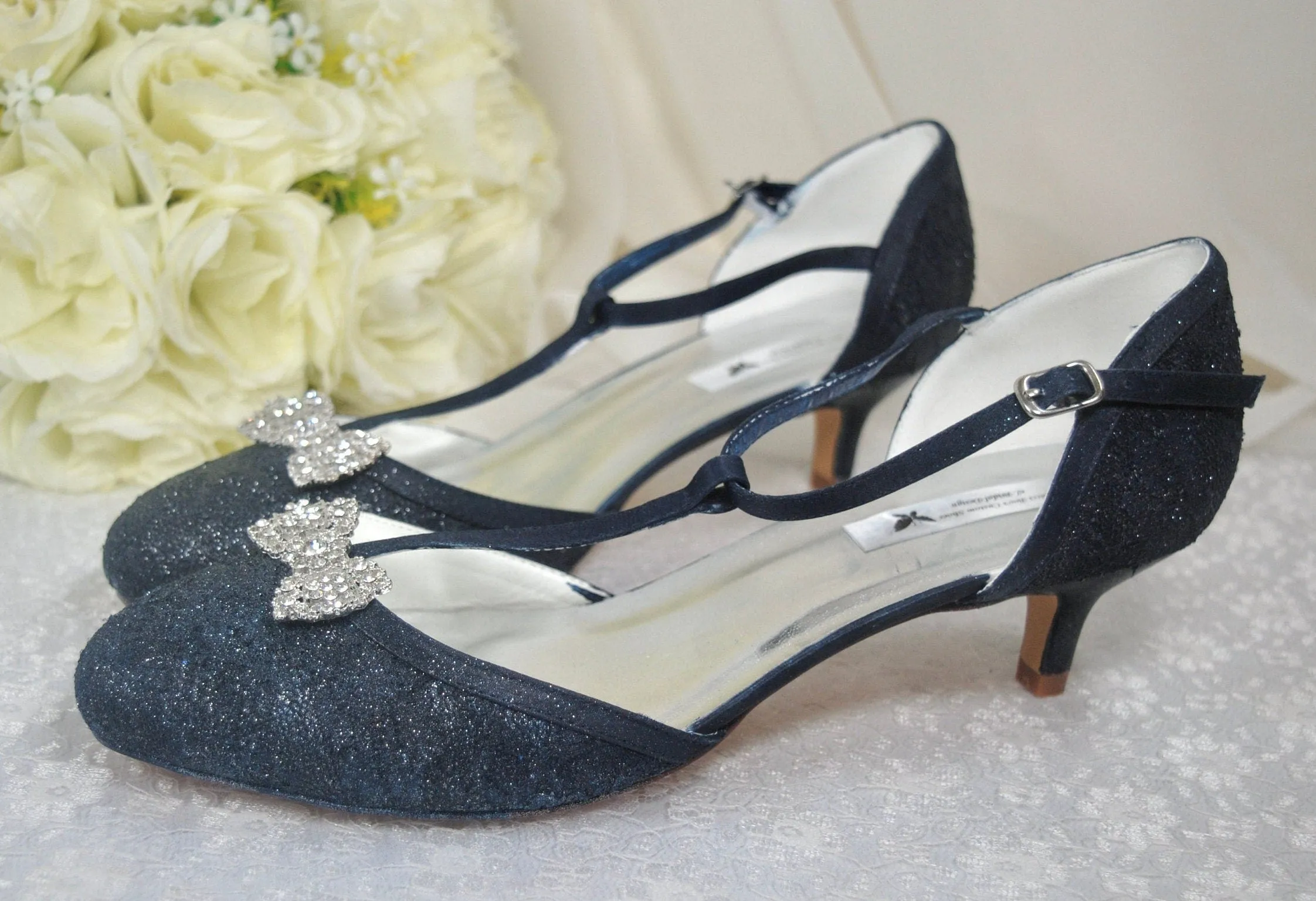 Navy Lace Wedding Shoes, Size UK7/US9.5