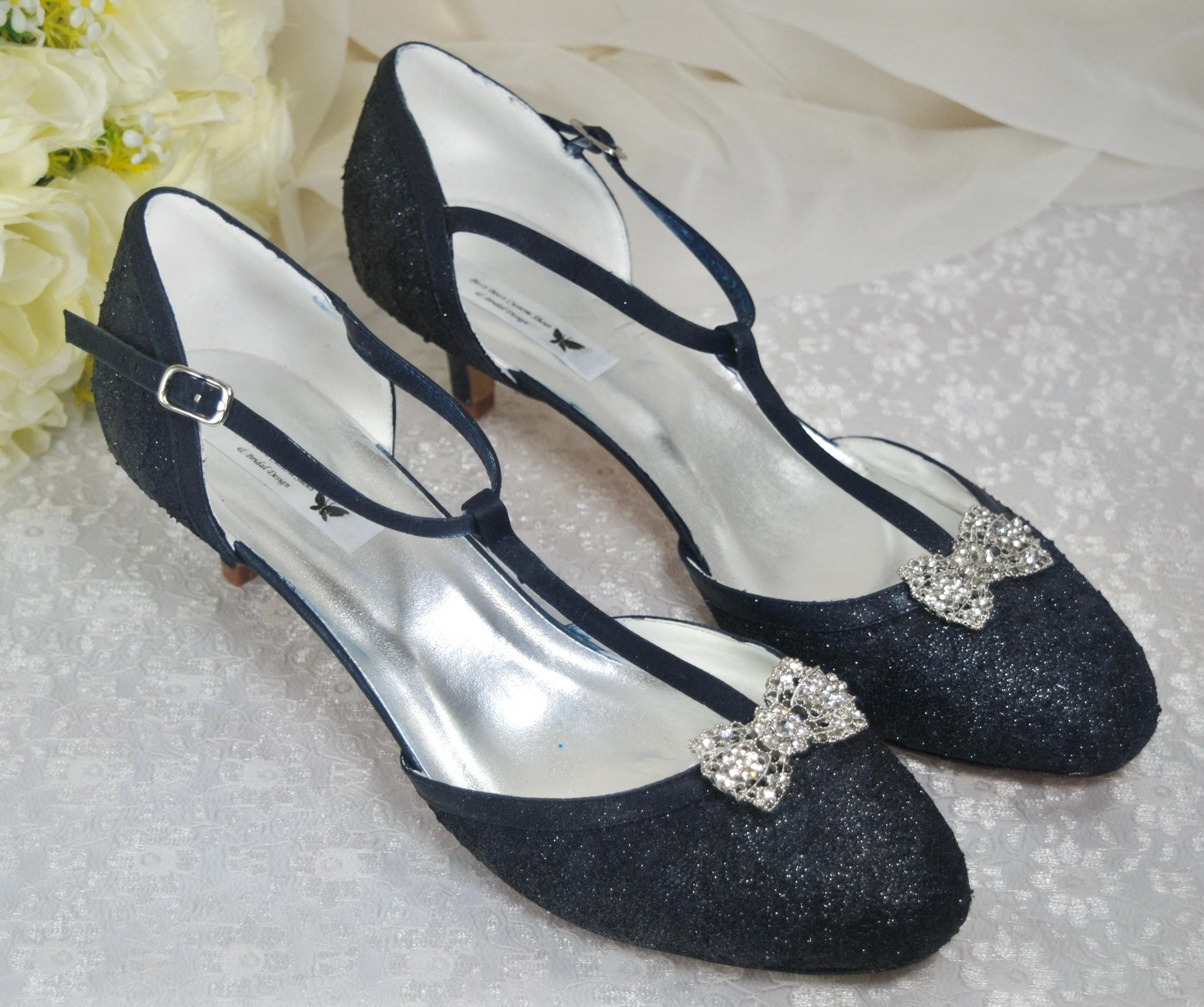 Navy Lace Wedding Shoes, Size UK7/US9.5