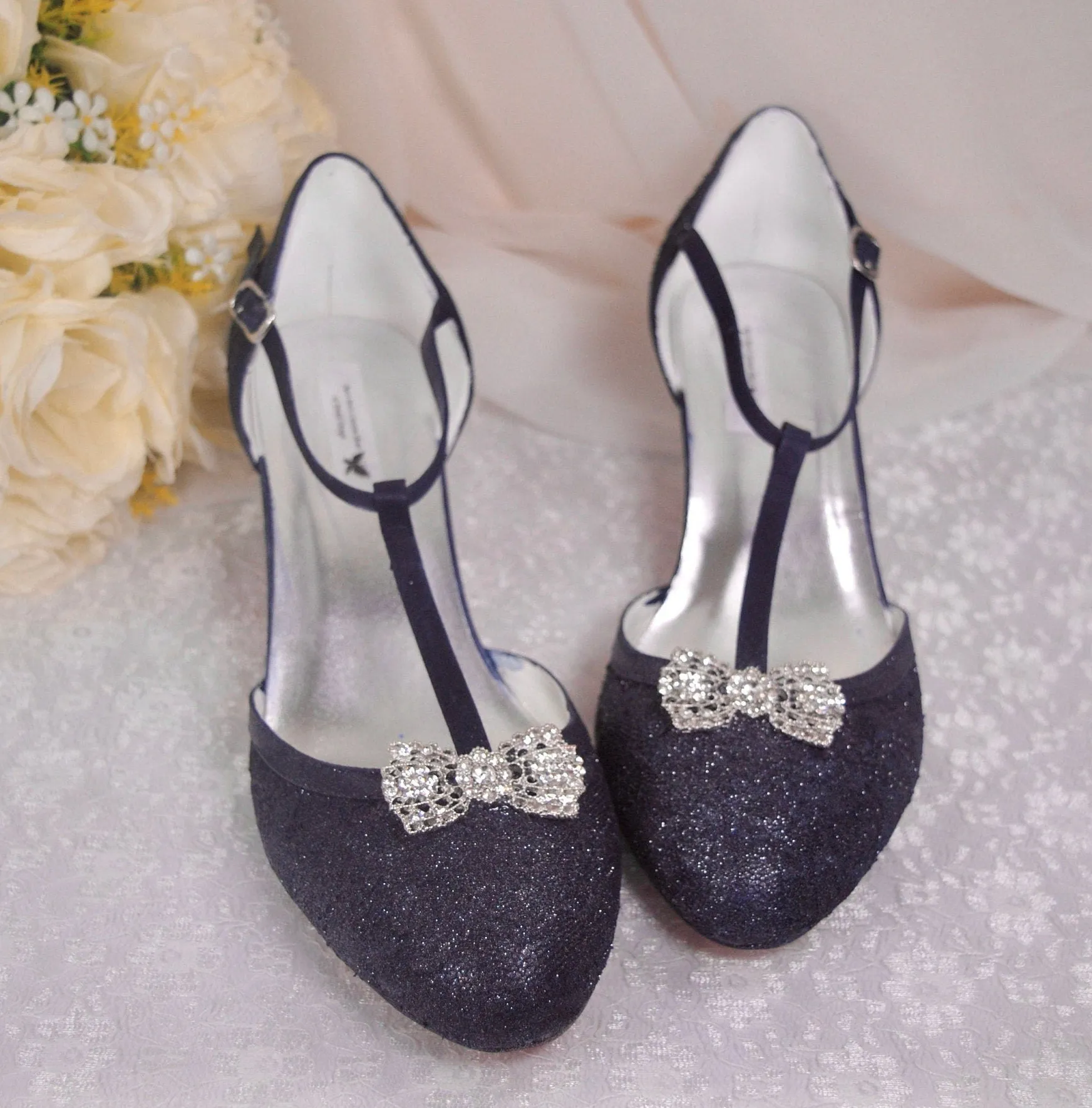 Navy Lace Wedding Shoes, Size UK7/US9.5