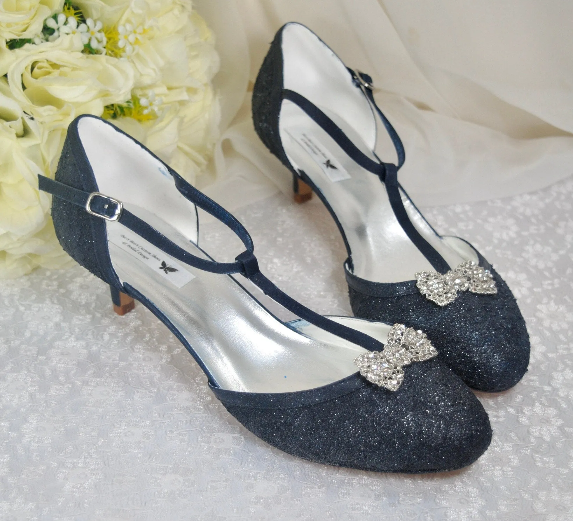 Navy Lace Wedding Shoes, Size UK7/US9.5