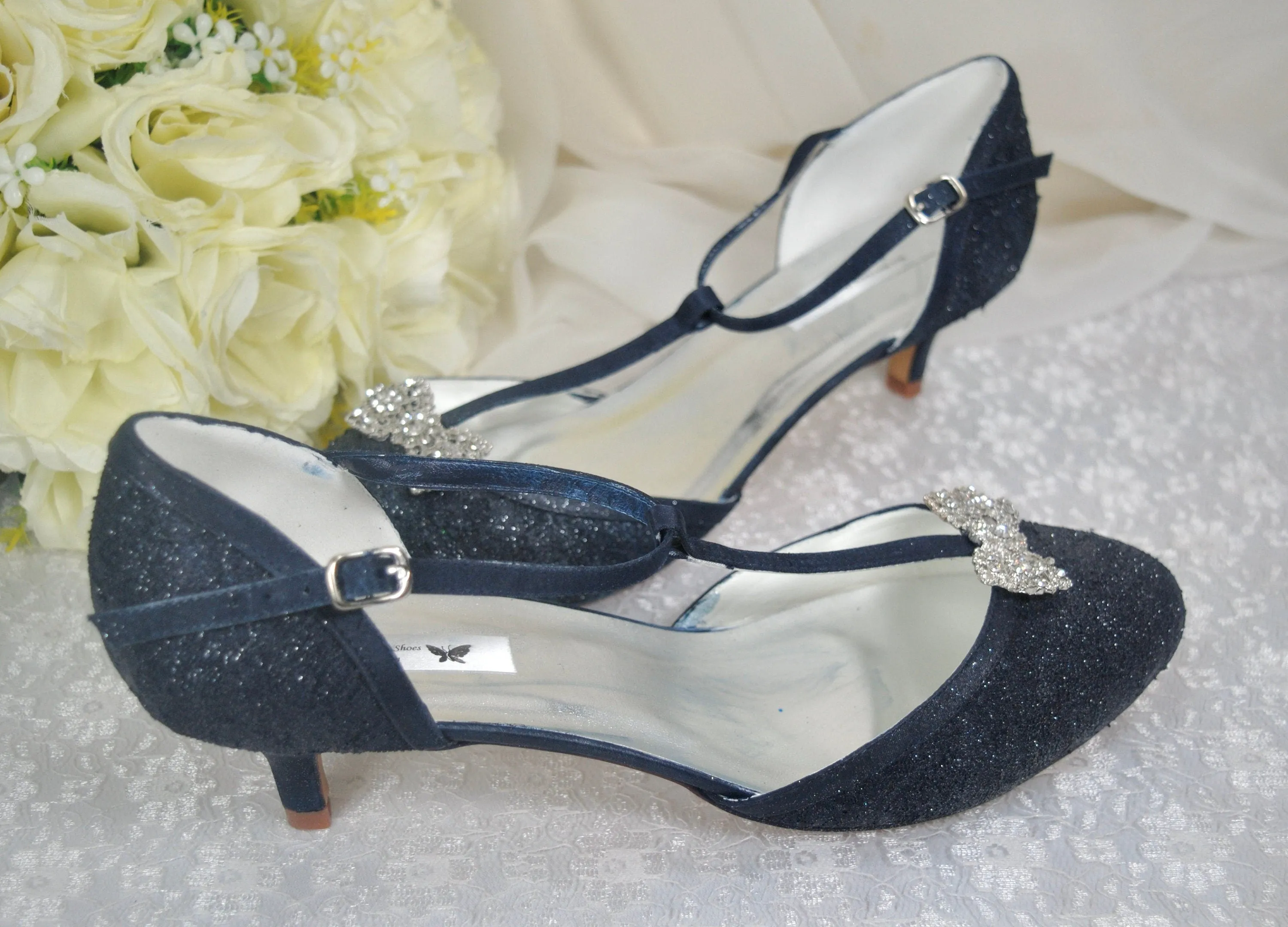 Navy Lace Wedding Shoes, Size UK7/US9.5