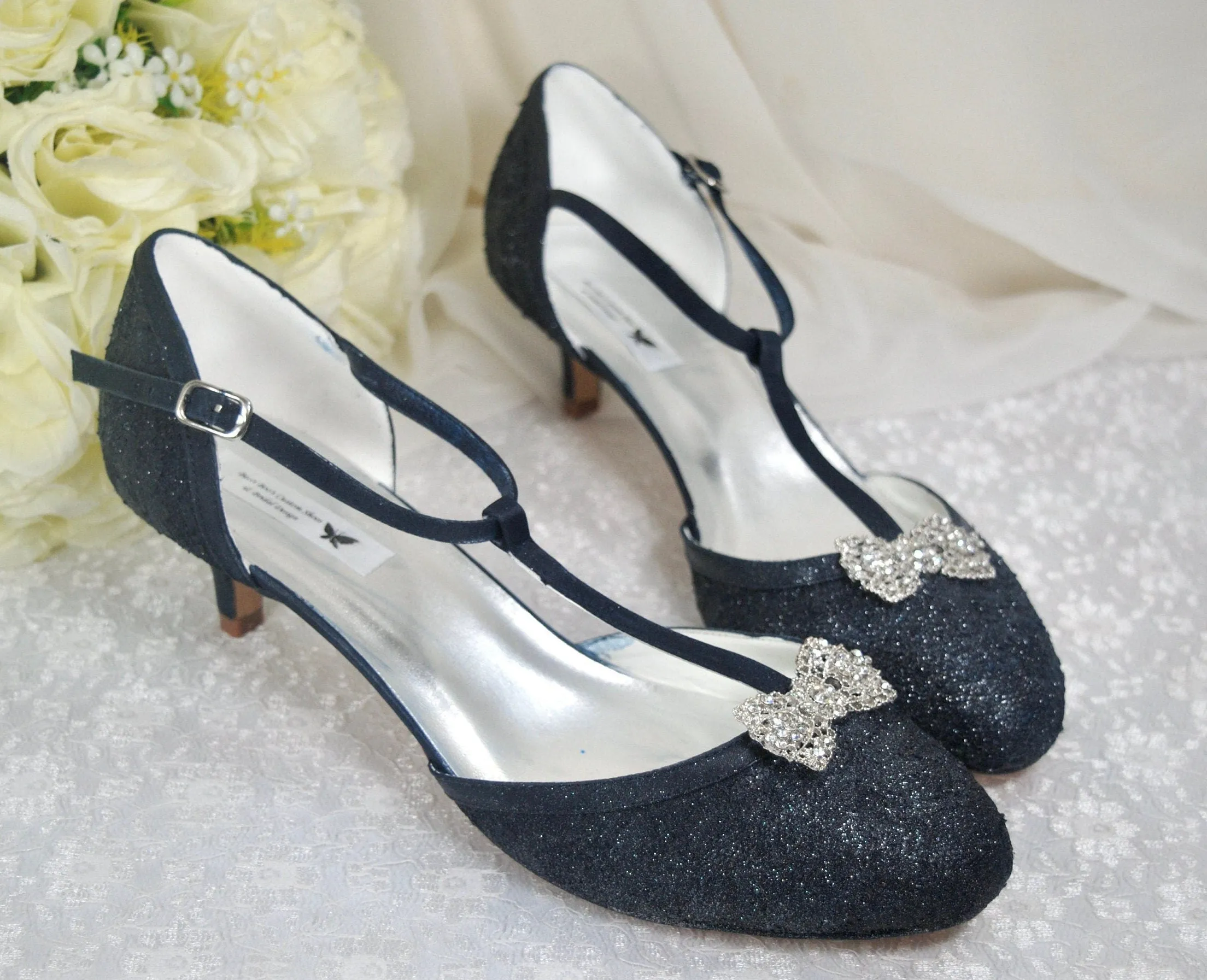 Navy Lace Wedding Shoes, Size UK7/US9.5