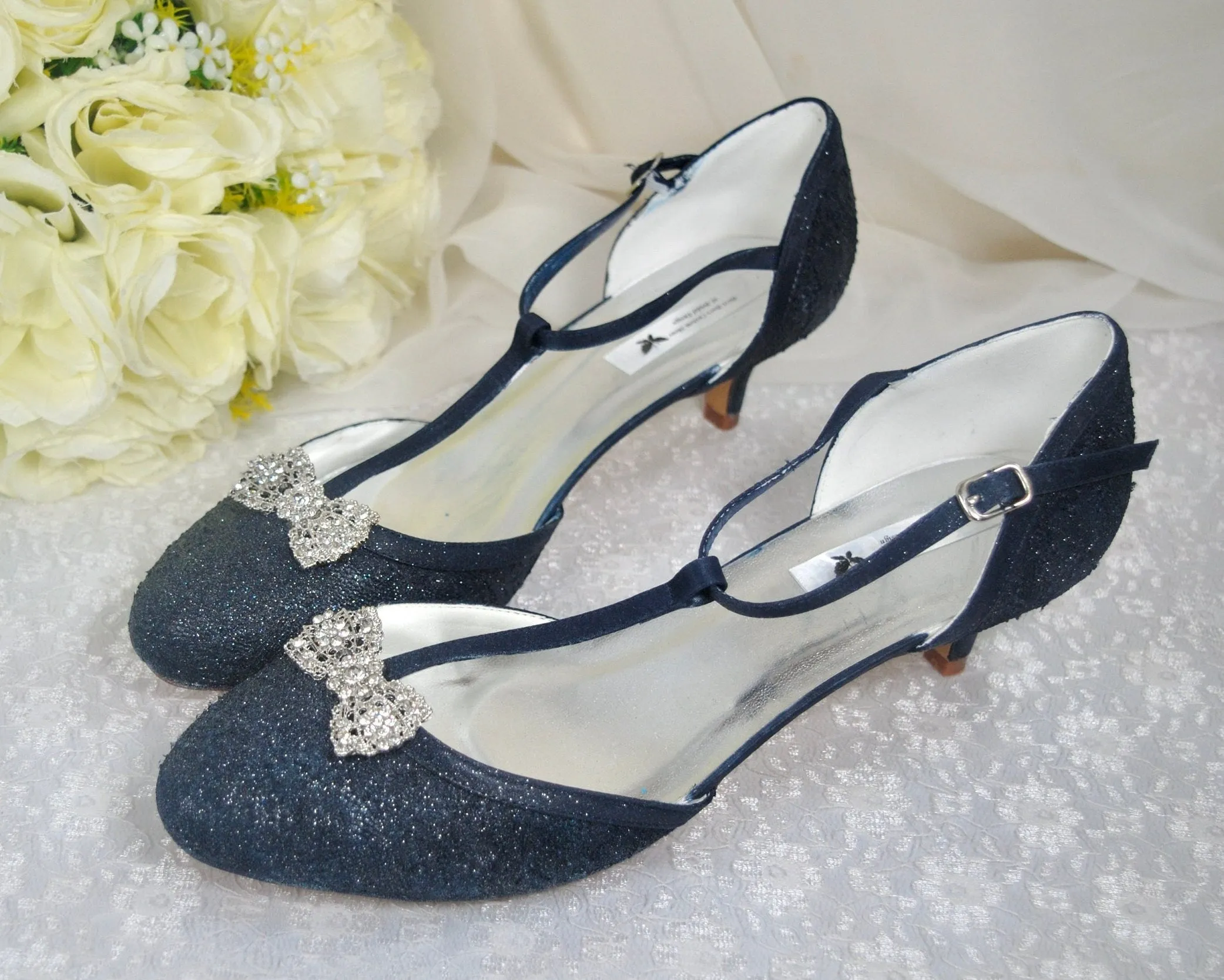 Navy Lace Wedding Shoes, Size UK7/US9.5