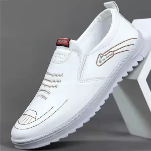 NEW Mens Leather Casual Shoes Breathable Slip on Loafers Men Soft Sole Dress Shoes Sz 9.5 Ours are solid white