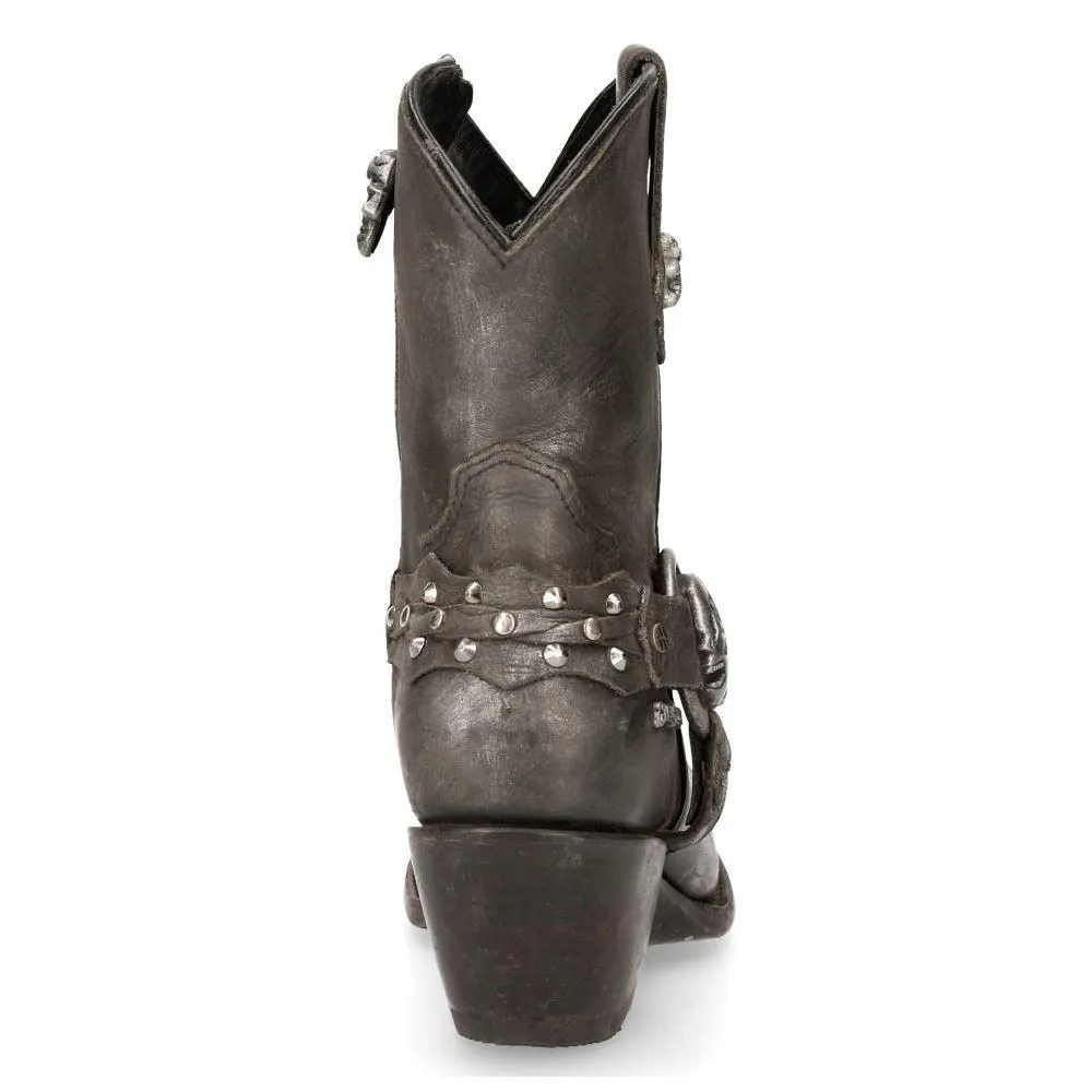 New Rock WSTM005-S1 Black Leather Cowboy Western Pointed Boots Vintage