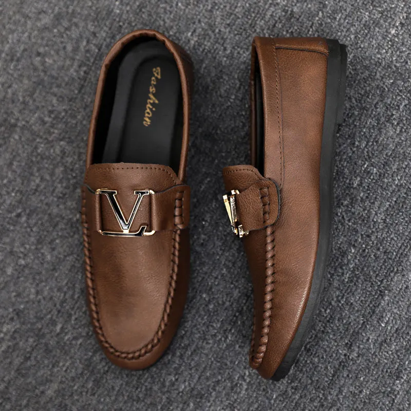 New youth round head driving men's one-footed loafers Doudou small leather shoes casual British formal wear sports handmade