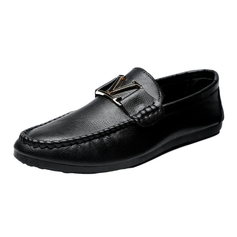 New youth round head driving men's one-footed loafers Doudou small leather shoes casual British formal wear sports handmade