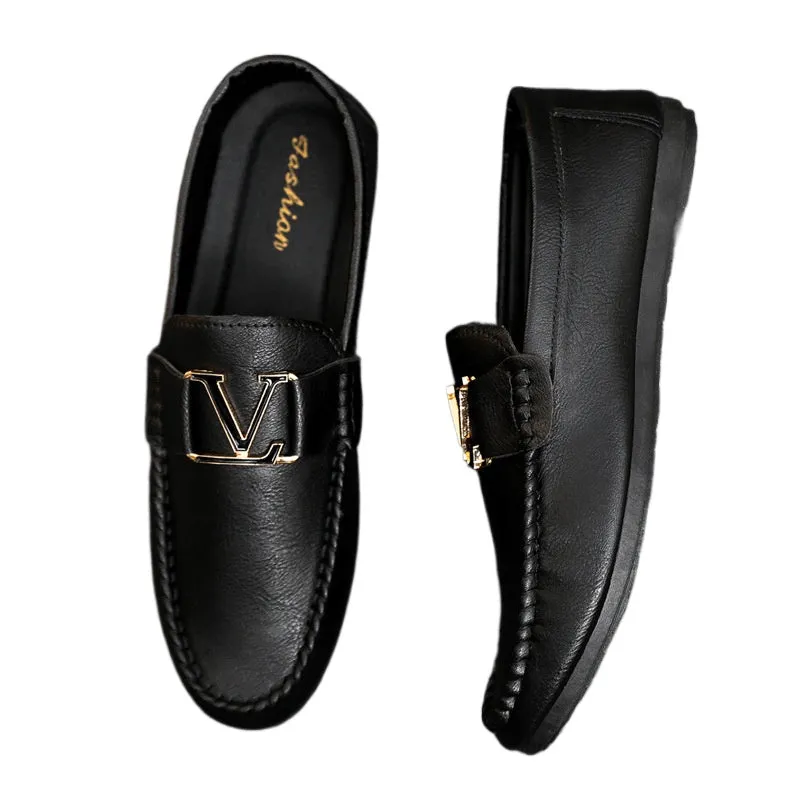 New youth round head driving men's one-footed loafers Doudou small leather shoes casual British formal wear sports handmade