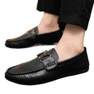 New youth round head driving men's one-footed loafers Doudou small leather shoes casual British formal wear sports handmade