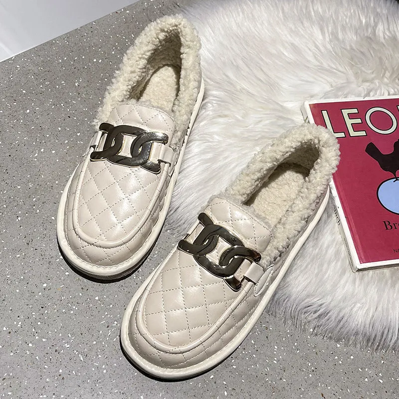 Owlkay Winter Women's Velvet Warm Beanie Shoes