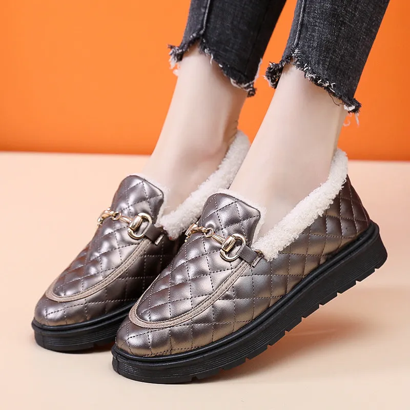 Owlkay Women's Furry Loafers with Anti-slip Soft Soles