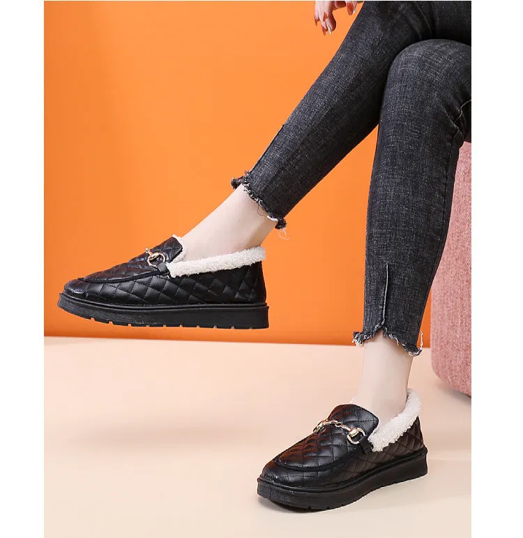 Owlkay Women's Furry Loafers with Anti-slip Soft Soles