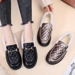 Owlkay Women's Furry Loafers with Anti-slip Soft Soles