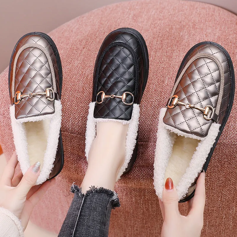 Owlkay Women's Furry Loafers with Anti-slip Soft Soles