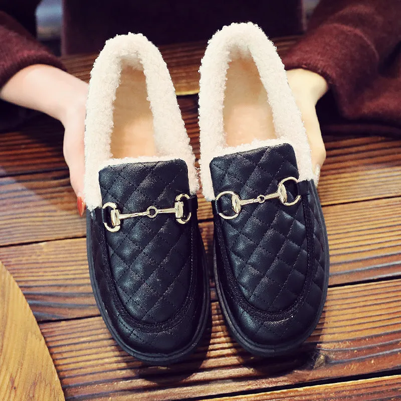 Owlkay Women's Furry Loafers with Anti-slip Soft Soles