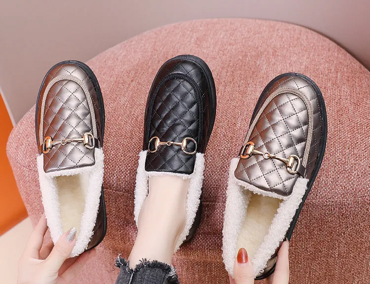 Owlkay Women's Furry Loafers with Anti-slip Soft Soles