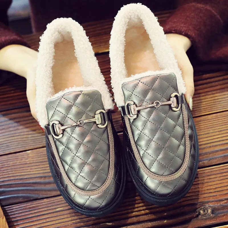 Owlkay Women's Furry Loafers with Anti-slip Soft Soles
