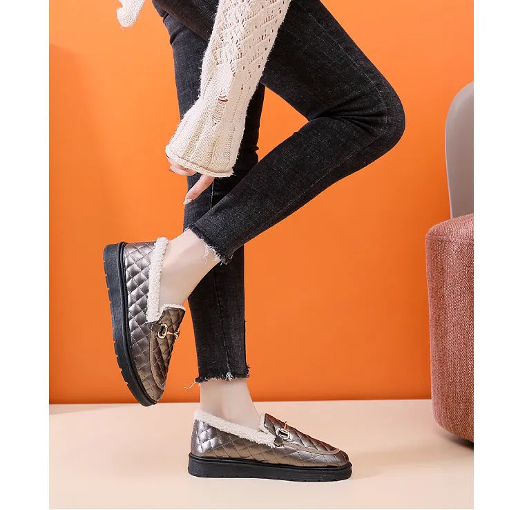 Owlkay Women's Furry Loafers with Anti-slip Soft Soles