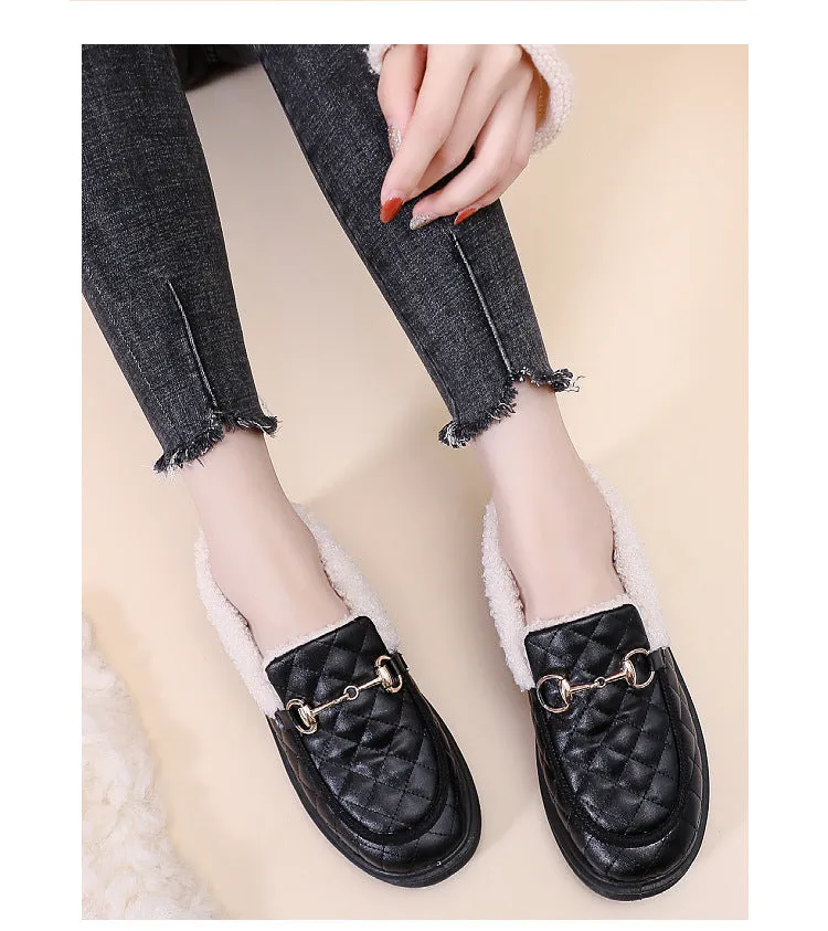 Owlkay Women's Furry Loafers with Anti-slip Soft Soles