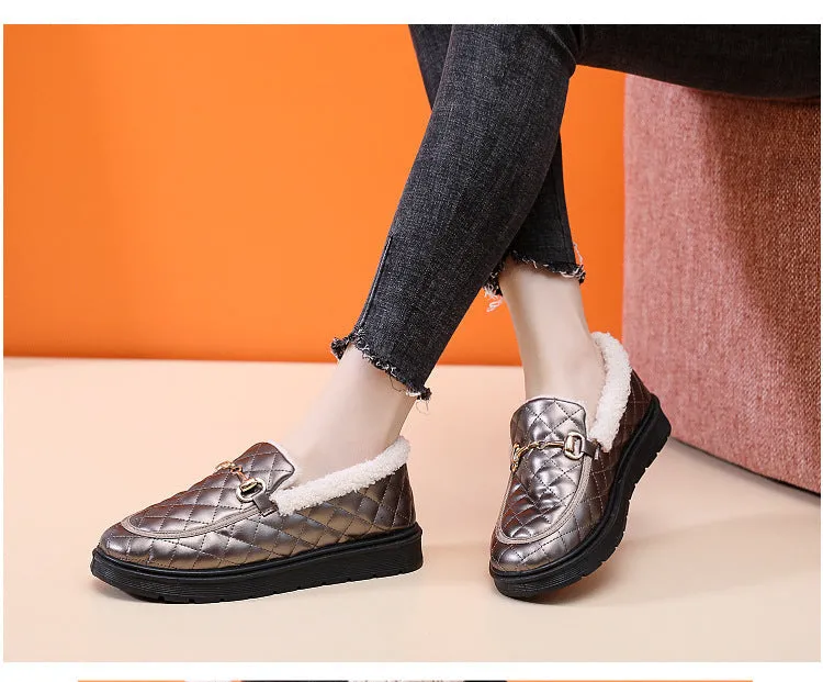 Owlkay Women's Furry Loafers with Anti-slip Soft Soles